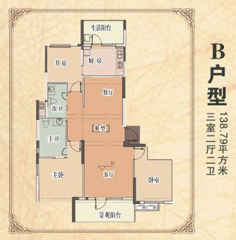  3室户型：3室2厅2卫 面积：138.79㎡ 