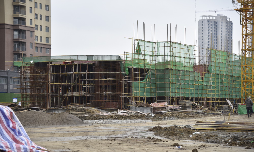 西湖新天地2019-2-27工程进度1号楼建至第一层