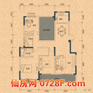 鸣宇锦程K户型户型 3室2厅2卫1花园123平米