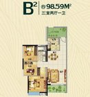生态·白鹤湾B2户型户型 3室2厅1卫 98.59平米